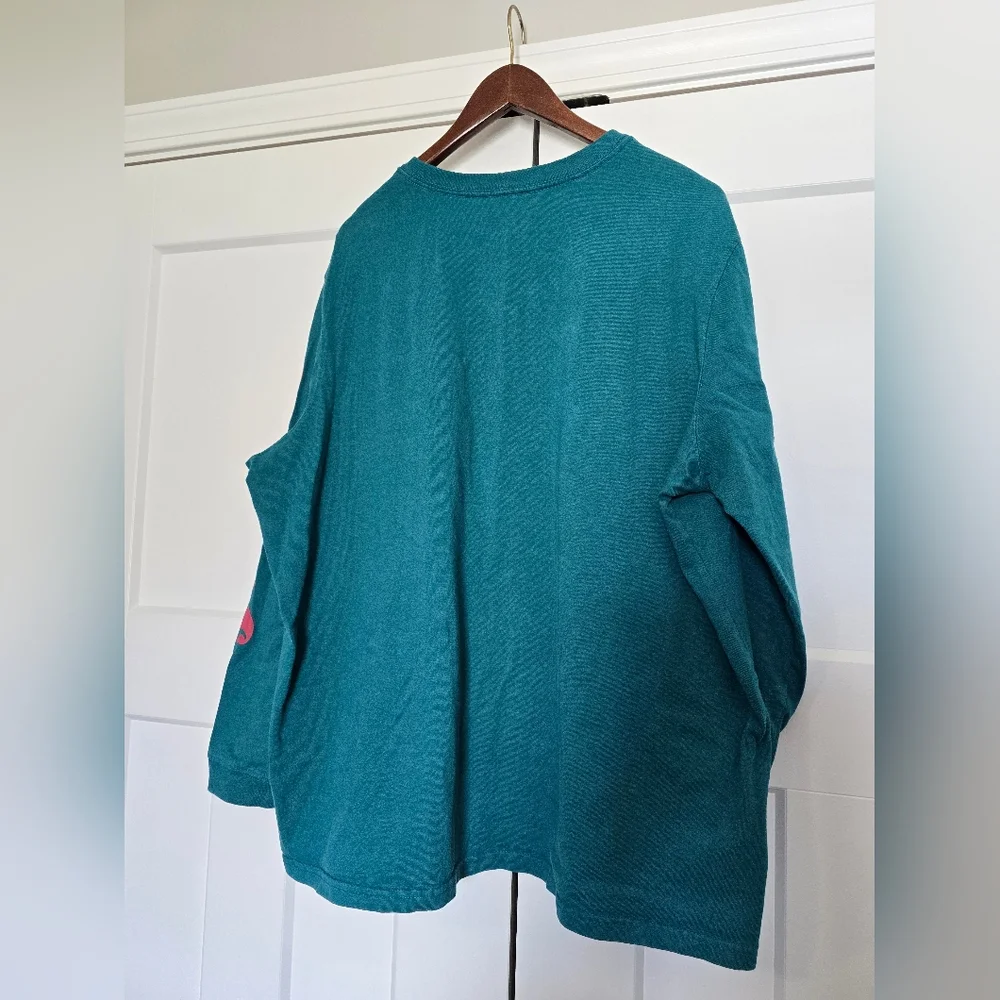 Carhartt Womens Teal Long Sleeve Tee with Pink Graphic - Picture 3 of 5